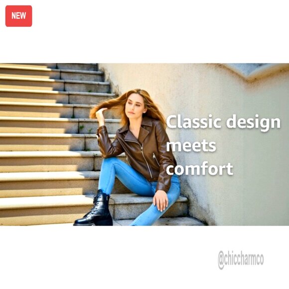 Faux Leather Cropped Motorcycle Jacket Slim Fit Lightweight Biker Style Classic - Picture 7 of 7